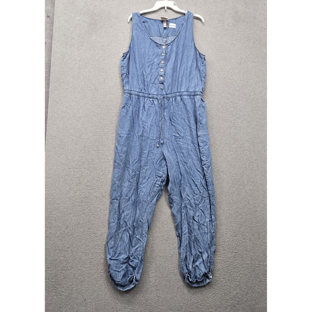 Knox Rose Women Jumpsuit XL Blue Chambray Cinched Waist Sleeveless 24" Inseam